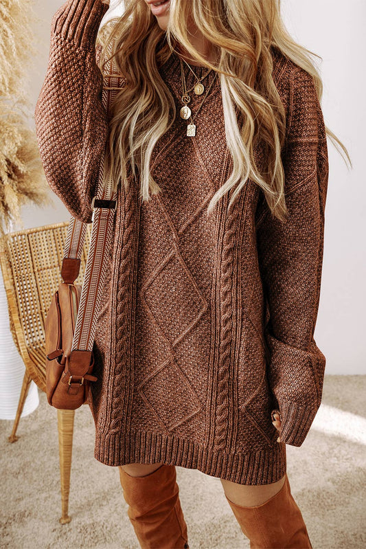 Grace Cable Knit Loose Fit Knit Sweater Dress | S-3XL
