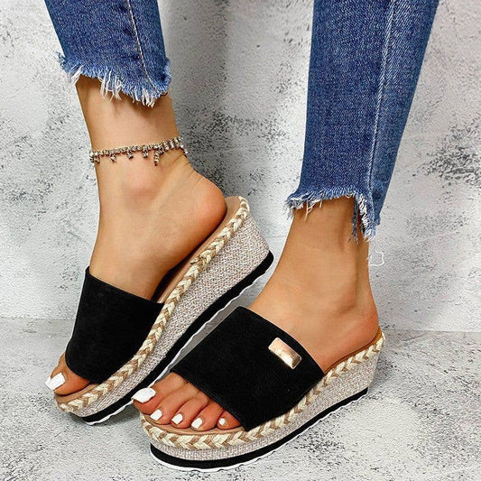 Summer Boho Style Trendy Wedge Sandals  : 37(US 6-10) / Black