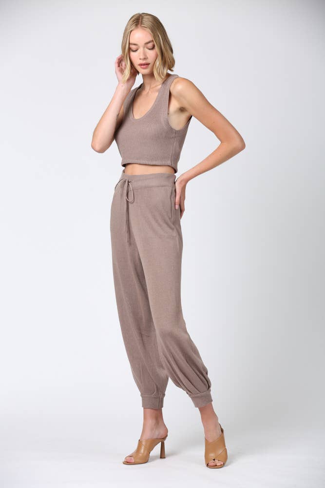 Linen Blend Knitted Crop Top &amp; Pants Set