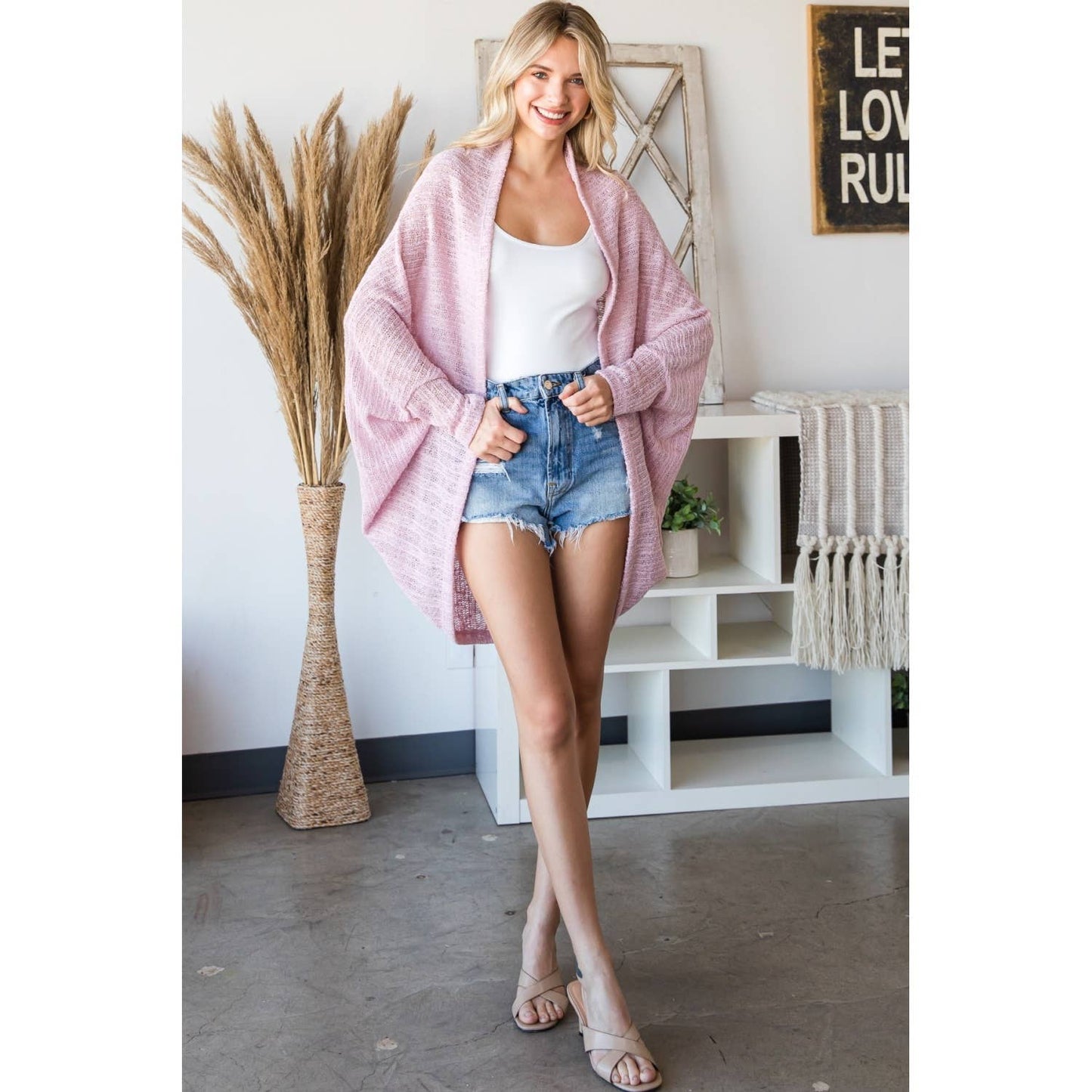Low Gauge Knit Lantern Sleeve Open Cardigan