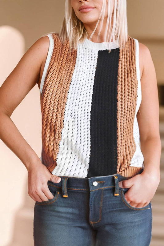 Women Striped Color Block Sleeveless Sweater Vest | S-XL
