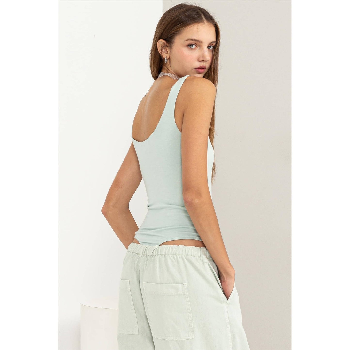 Mint Scoop Neck Bodysuit Tank