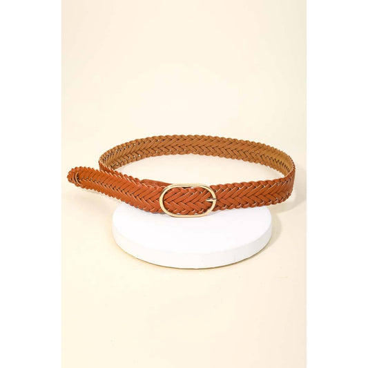 Braided Faux Leather Oval Buckle Belt: BR