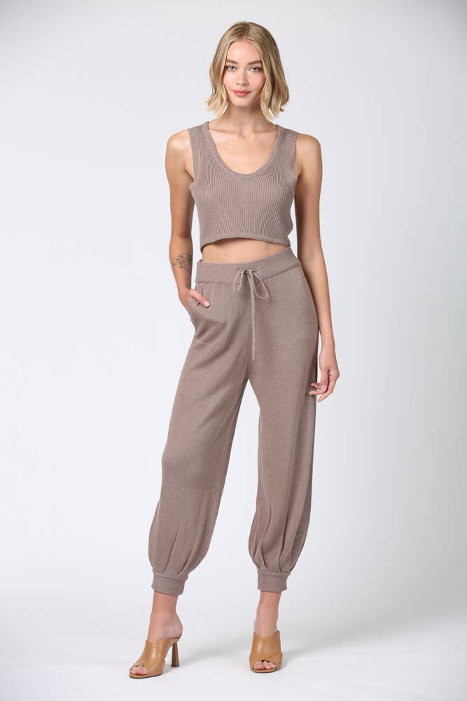 Linen Blend Knitted Crop Top &amp; Pants Set