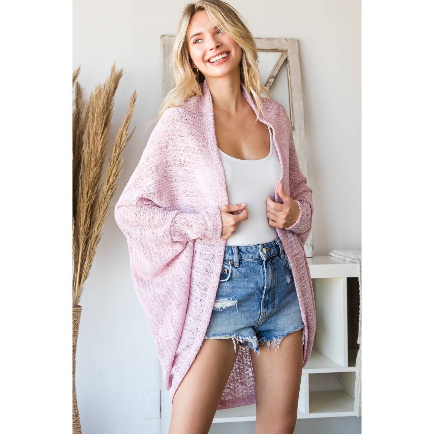 Low Gauge Knit Lantern Sleeve Open Cardigan