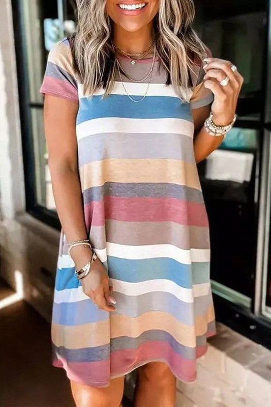 Multi Stripe Pocket Dress - Blue or Pink