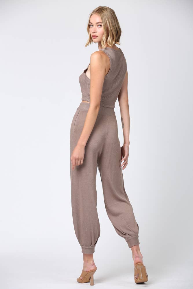 Linen Blend Knitted Crop Top &amp; Pants Set