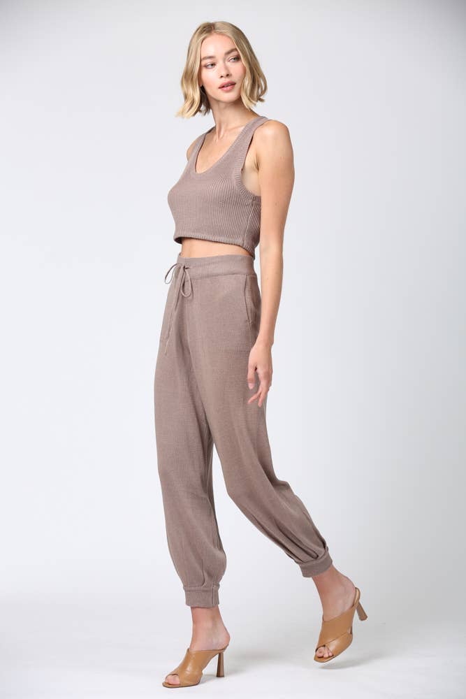 Linen Blend Knitted Crop Top &amp; Pants Set